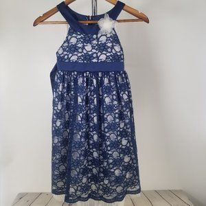 🌵 Bonnie Jean Floral Lace Blue White Dress